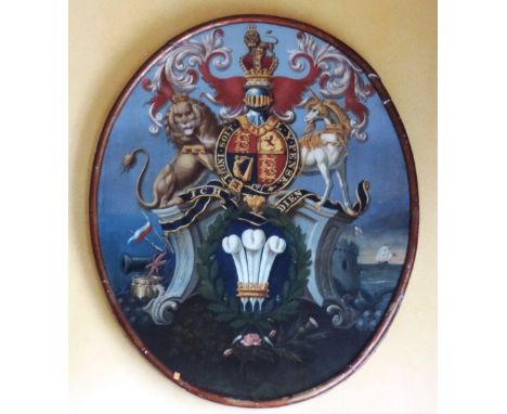 Early 19th Century English School

Naval Crest: "Royal Coat of Arms," A stunning original oval oil painting on canvas, attrac