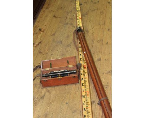 Mahogany cased theodolite A.G. Thornton, Manchester, tripod and extending rule