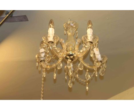 Pair of five branch glass lustre light fittings