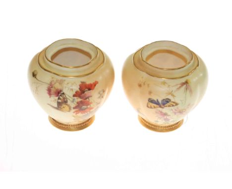 Pair Royal Worcester blush ivory floral decorated vases, no. 1314