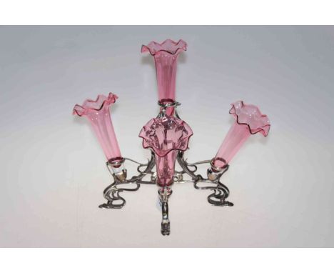 Four branch ruby glass epergne