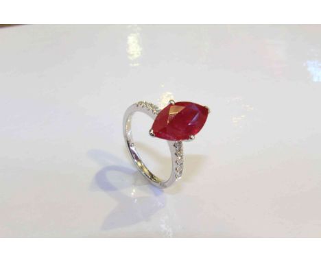 18 carat gold marquise-cut ruby and diamond ring, ruby weight approximately 4.5 carats, ring size M1/2