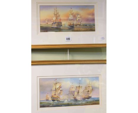 K*** W*** Burton, 'Trafalgar 1805', signed, pair of watercolours, framed