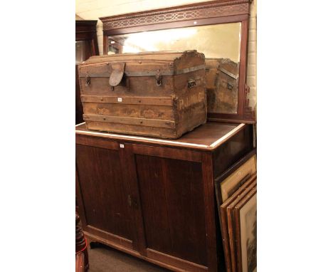 Georgian mahogany double door linen cupboard and Chippendale style mahogany overmantel mirror (2)