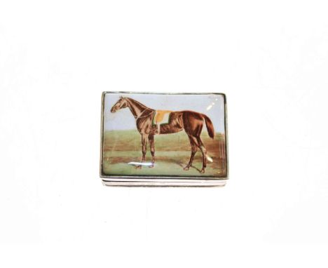 Silver snuff box with enamel of horse lid