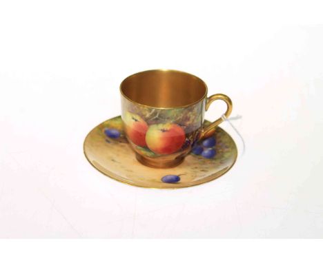 Royal Worcester fruit painted cup and saucer, saucer signed W.H. Austin