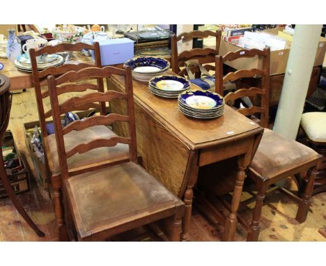 Old Charm shelf back dresser, drop leaf dining table and four wavy ladder back chairs 