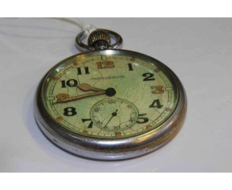 Jaeger-LeCoultre white metal pocket watch with military markings