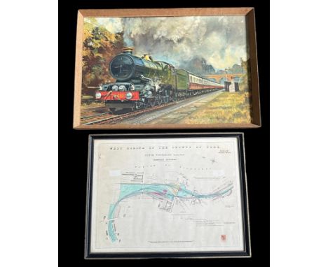 Gerald Coulson framed print unidentified G &amp; W locomotive pulling coaches, approx. frame size: W80cm x H55cm, generally g
