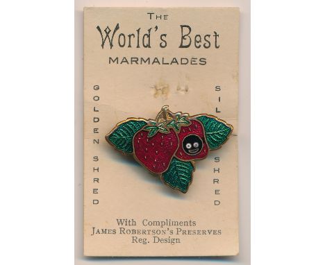 Robertson's pre-war Strawberry badge on card. Enamel and card in good condition. Miller makers mark.These items are listed on