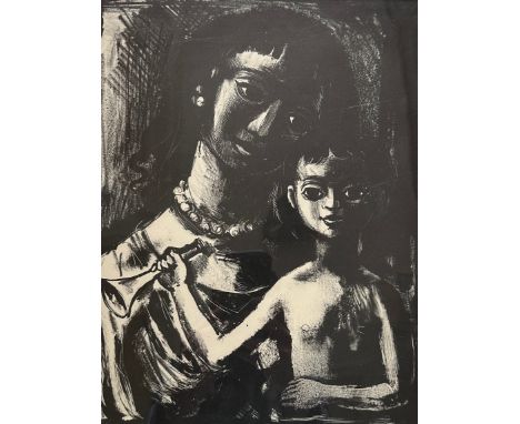 Clarke Hutton (British, 1898-1985), ‘Mother and Child’ original printer’s proof (c. 1950’s). Black and white unframed print o