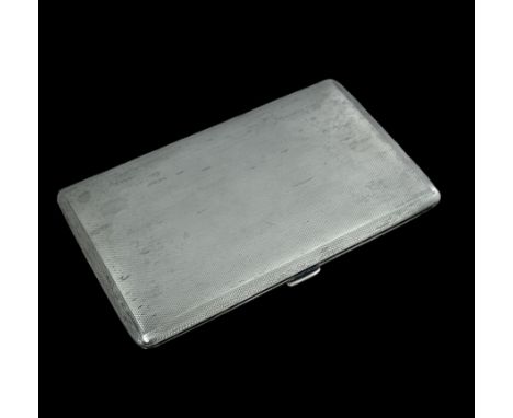 A silver cigarette case with engine turned pattern. Birmingham C&amp;C 1954 hallmarks. Inscribed and dated inside. 