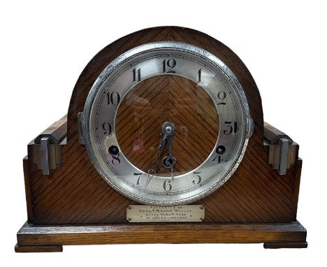 1930’s Mantel clock Presented to Sergt Major Willis by The Sergts Mess on his Retirement 1937. Dial marked ‘foreign’ with Fra