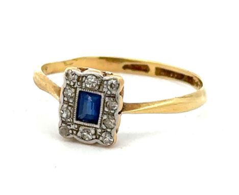 An Art Deco sapphire and diamond ring stamped 18ct and platinum, size Q. Weight 2.05g. Please see the buyer's terms and condi