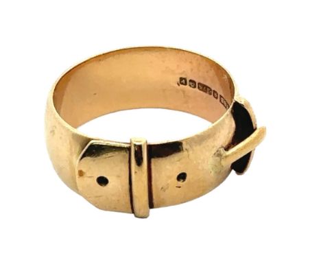 A large 9ct gold buckle ring. Size V. Weight 8.67g. Birmingham hallmarks. Please see the buyer's terms and conditions for pur