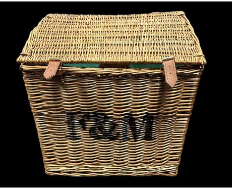 Fortnum and Mason tall wicker hamper basket, generally near mint to excellent, approx. size: H42cm x W45cm x D37cm, current R