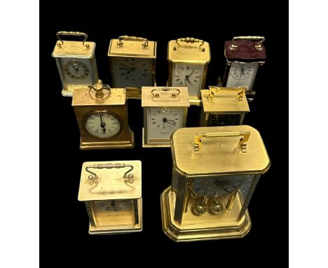 Quartz carriage clock collection, generally excellent to good, with Selfridges, Acctim, Weiss, etc., battery operated (untest