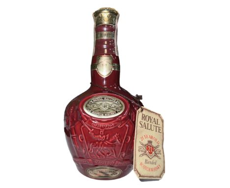 Chivas Royal Salute 21 Year Old Ruby Decanter (by Wade) Blended Whisky. Sealed with ruby velvet draw-string bag. 40% ABV / 70