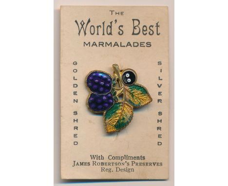 Robertson's pre-war Bramble fruit badge on card. Enamel and card in good condition. Miller makers mark. These items are liste