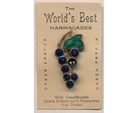 Robertson's pre-war Blackcurrant badge on card. Enamel and card in good condition. Miller makers mark. These items are listed