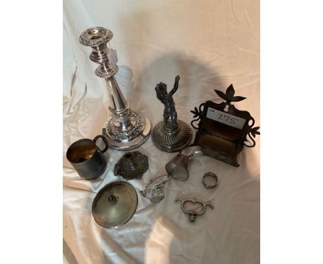 Plated candlestick, figure etc 