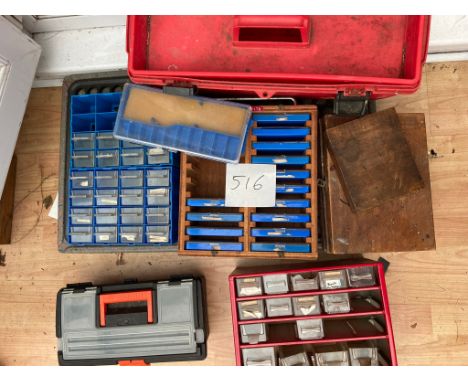 Qty of tool boxes, screw cabinets and boxes 