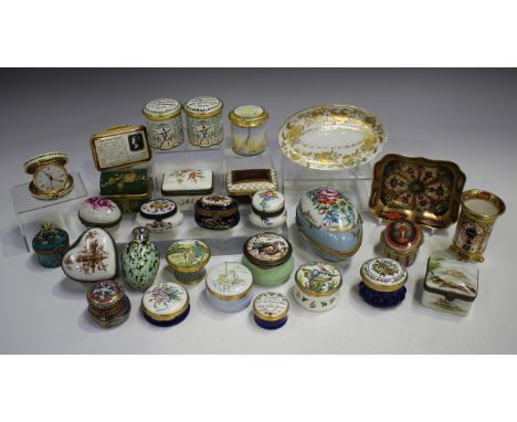 A group of mostly enamelled boxes, including Halcyon Days and Limoges, together with a Royal Crown Derby Imari rectangular di