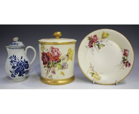 A Royal Worcester blush ivory biscuit barrel, cover and stand, circa 1899, painted with floral sprays, puce printed mark to b