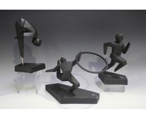 Three Royal Doulton black bisque porcelain figures, commemorating the London 2012 Olympic Games, comprising gymnast, diver an