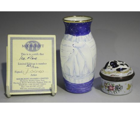 A Moorcroft limited edition Ice Floe enamel vase, circa 2001, designed by J. Bishop, decorated with polar bears, printed and 