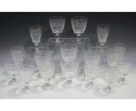 A Stuart Crystal Arundel pattern part suite of glassware, comprising six water goblets, six claret wines, six dessert wines, 