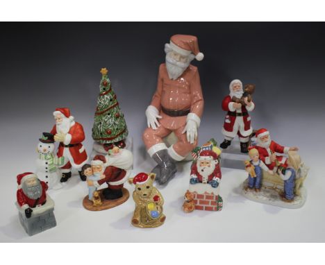 A group of Villeroy &amp; Boch Christmas serving dishes, decorated with Christmas scenes, toys and presents, a Nao porcelain 