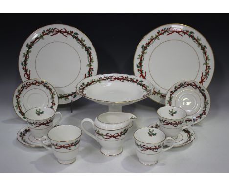 A Hammersley Strawberry Ripe pattern part tea service, comprising teapot and cover, six cups and saucers, milk jug, sugar bow