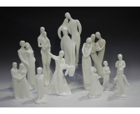 A group of white figures, the majority Royal Doulton and Coalport, including Lovers, HN2762, First Love, HN2747, Moments by C