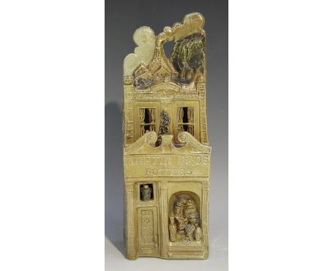 A salt glazed stoneware invitation, circa 1978, designed by Ian Gregory, modelled in relief as the Martin Brothers shop, for 
