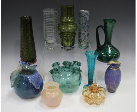 A small group of art glass, including a Riihimaki green Tulppaani design vase, designed by Tamara Aladin, No. 1516, height 19