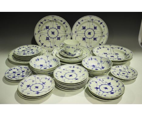 A Royal Copenhagen blue fluted part service, second half 20th century, including dinner, tea and side plates, various undergl