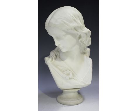 A Copeland Crystal Palace Art Union Parian bust of Purity, circa 1869, modelled after M. Noble, the socle base impressed 'Cer