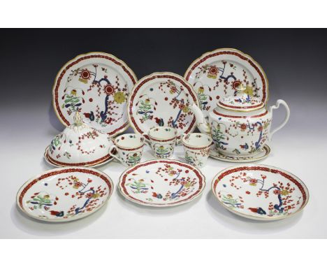 A Barr Worcester porcelain Two Quail pattern part service, 1792-1804, decorated in the Kakiemon palette, comprising teapot, c