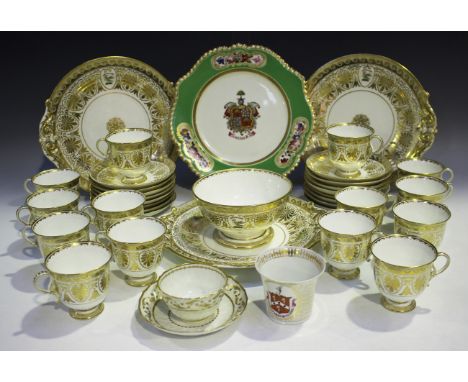 A Chamberlains Worcester armorial plate, circa 1820, of Royal Gadroon shape, the central crest above the motto 'AUDENTIOR IBO