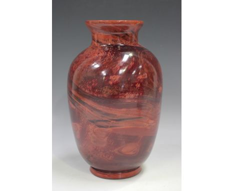 A large Lithyalin glass vase, probably French, late 19th century, of high-shouldered form with everted rim, on a circular foo