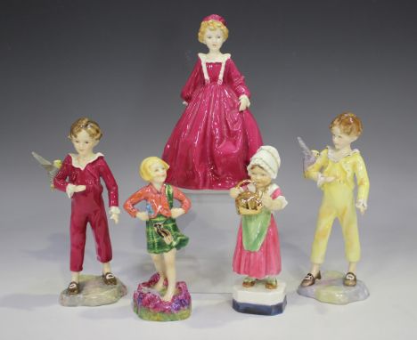 Four Royal Worcester figures, designed by F.G. Doughty, comprising Grandmother's Dress, 3081, The Parakeet, 3087, Parakeet, 3