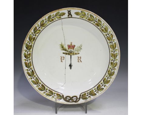 A rare Spode Royal Yacht Service large circular dish, circa 1817-20, made for the Prince Regent, painted to the centre with t