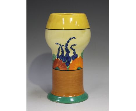 An Art Deco Clarice Cliff Bizarre Gayday pattern vase, 1930s, shape No. 269, black printed and painted marks to base, height 