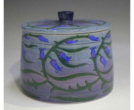 A Dennis Chinaworks Bluebells pattern pot and cover, designed by Sally Tuffin, of tapered circular form, impressed and painte