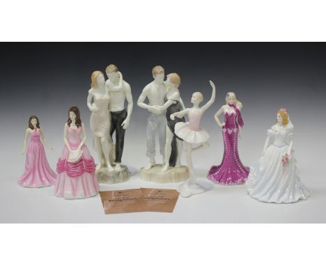 Two Royal Doulton figures, comprising Grace, HN4906, and A Loving Thought, HN5253, together with two Royal Worcester limited 