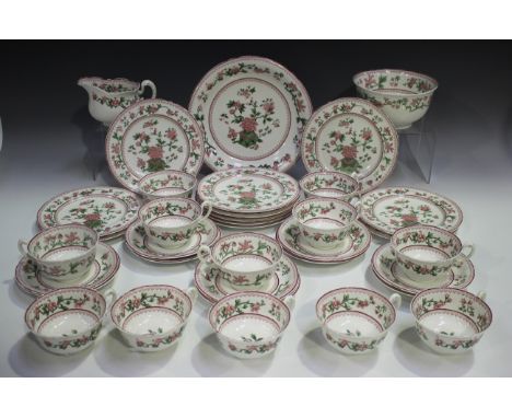 A Royal Worcester part service, circa 1925 and 1926, decorated with flowers and lace effect bands in pink and green, comprisi