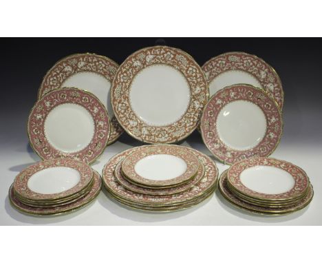 A Crown Staffordshire Ellesmere part service, comprising seven dinner and sandwich plates and ten side plates, together with 