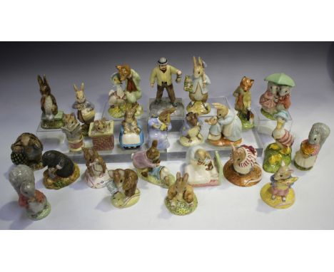 Eight Beswick Beatrix Potter figures, comprising Mr Benjamin Bunny, mark BP-3b, Mrs Rabbit and Peter, Peter Rabbit, Jemima an