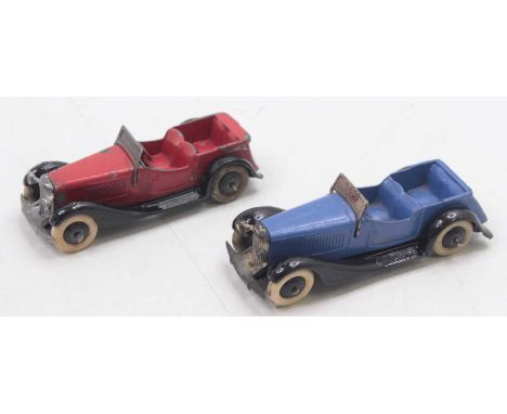 Dinky Toys Pre-War 36f British Salmson 4-Seater Sports Car, red body, black chassis (repainted) and smooth hubs with white ty
